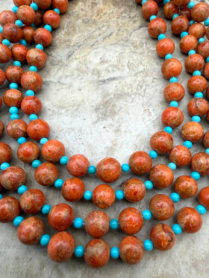 Apple Coral and Bluebird Turquoise Round Beads Beads 5mm