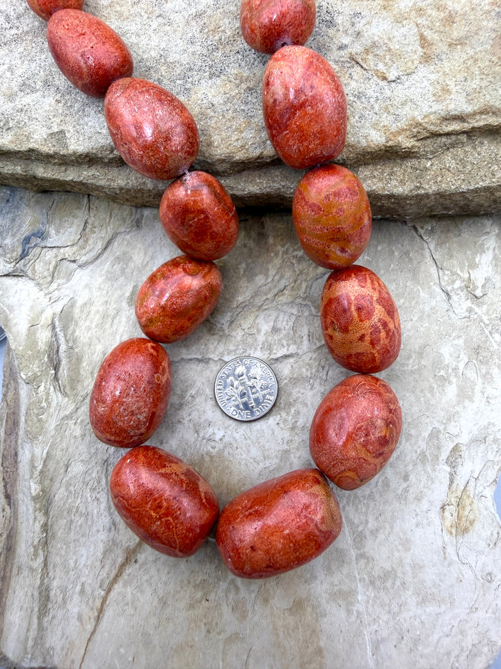 Apple Coral BIG Graduated Nugget Bead Strand 18 Inch