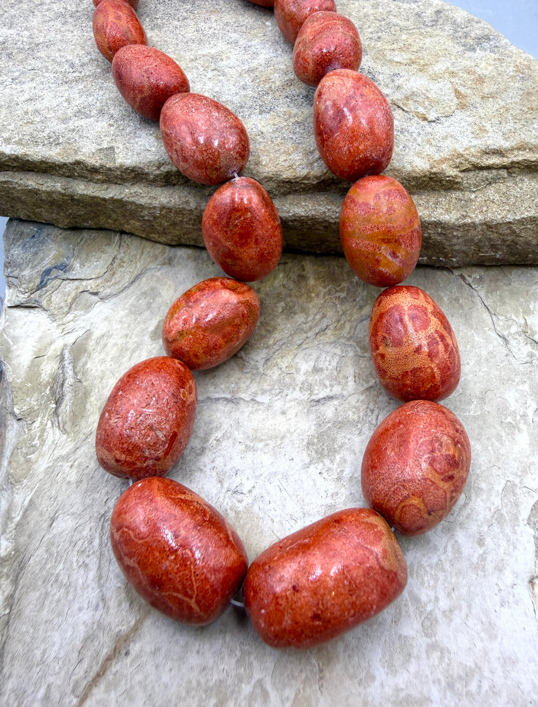 Apple Coral BIG Graduated Nugget Bead Strand 18 Inch