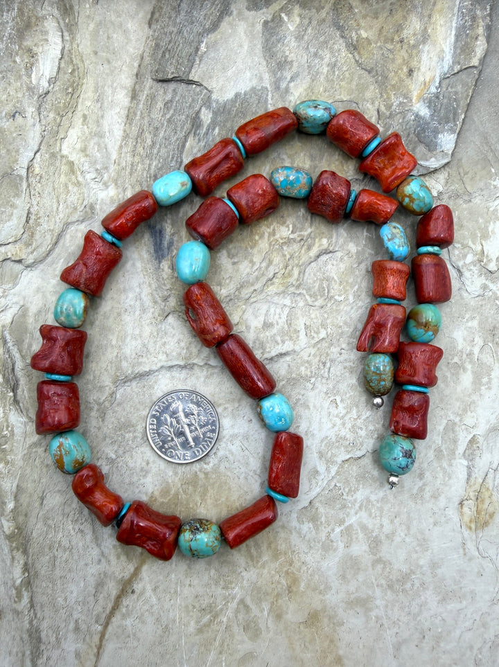 Apple Coral Branch Beads 10x10-10x15mm and Hubei Turquoise
