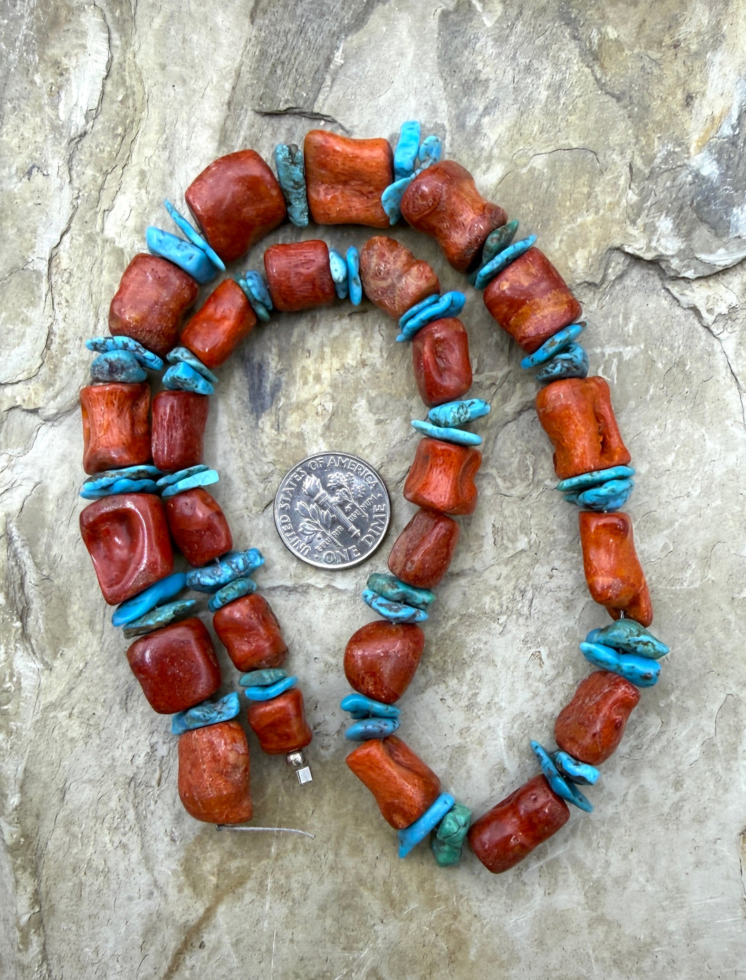 Apple Coral Branch Beads 8x10-10x15mm and Hubei Turquoise