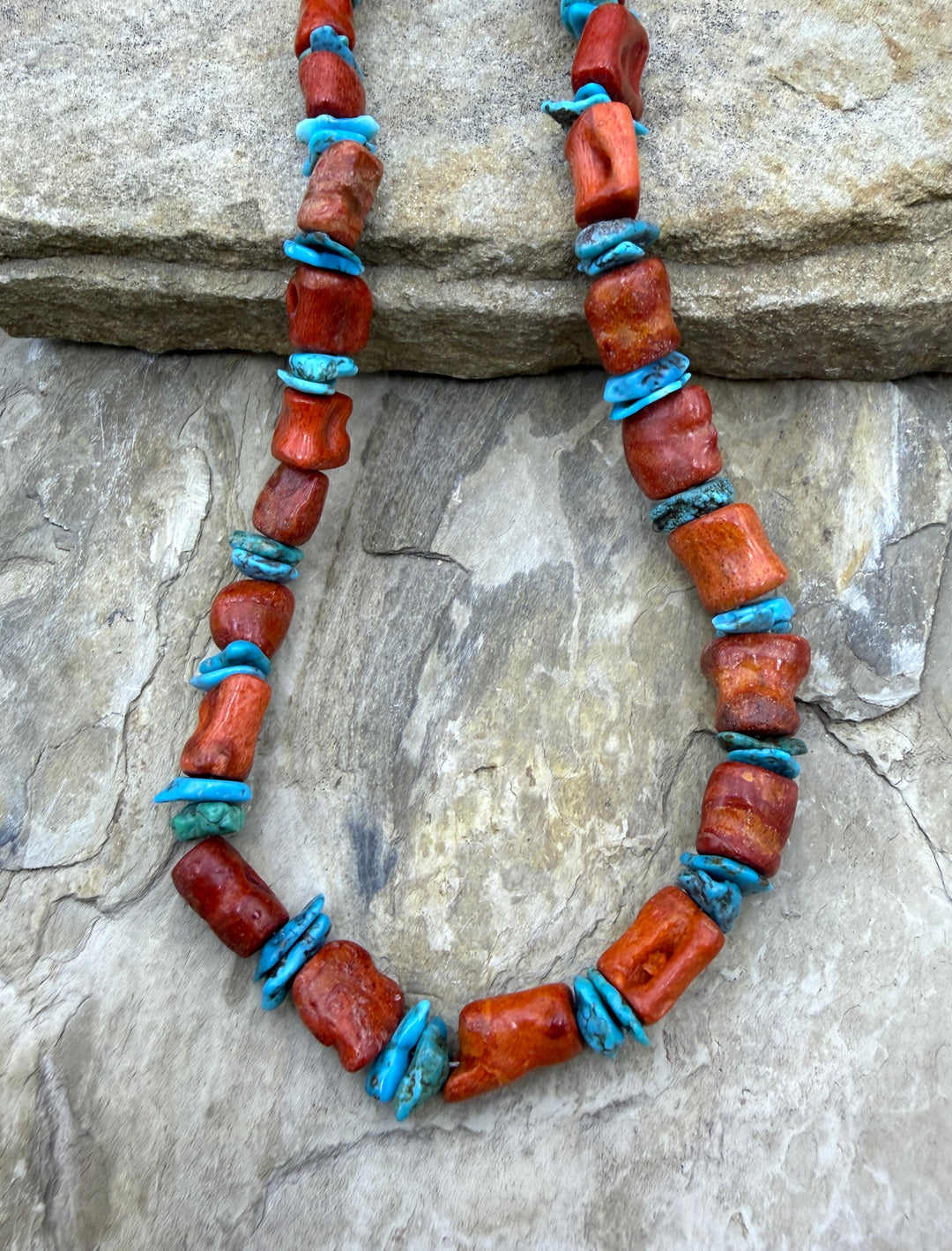 Apple Coral Branch Beads 8x10-10x15mm and Hubei Turquoise