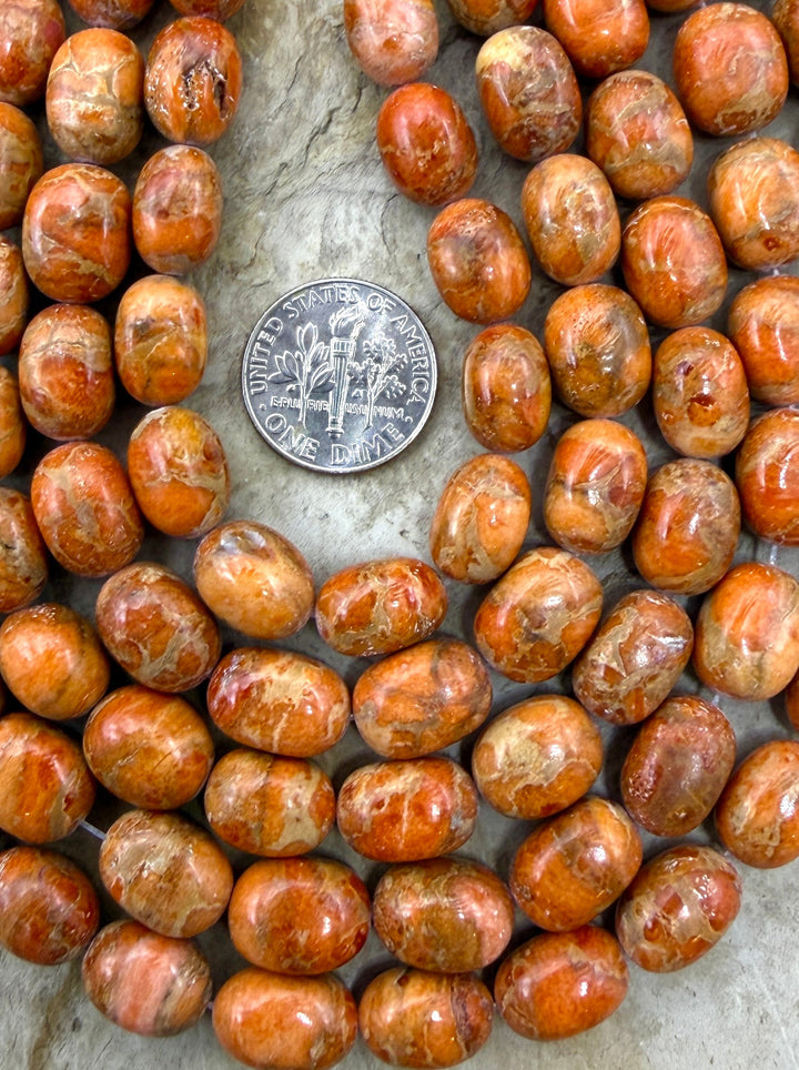 Apple Coral Oval Nugget Beads 8x11mm 8 inch Strand/20 Beads