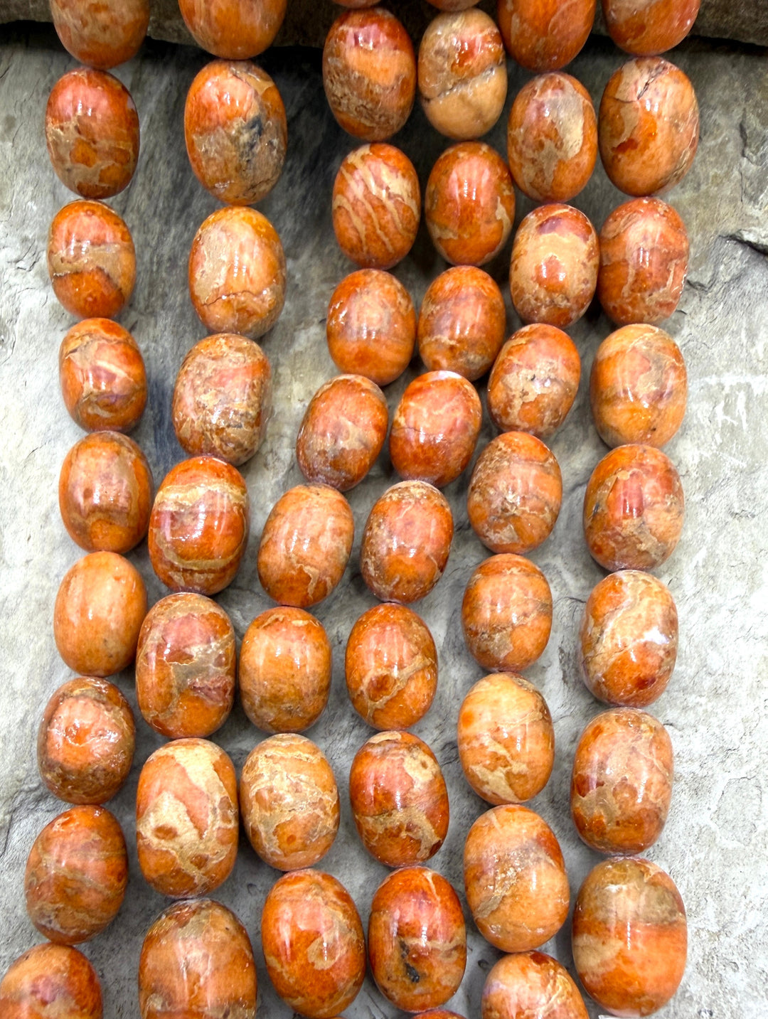 Apple Coral Oval Nugget Beads 8x11mm 8 inch Strand/20 Beads