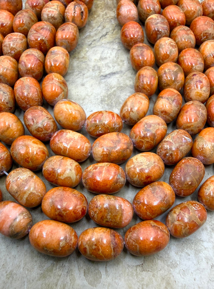 Apple Coral Oval Nugget Beads 8x11mm 8 inch Strand/20 Beads