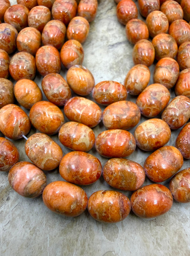 Apple Coral Oval Nugget Beads 8x11mm 8 inch Strand/20 Beads