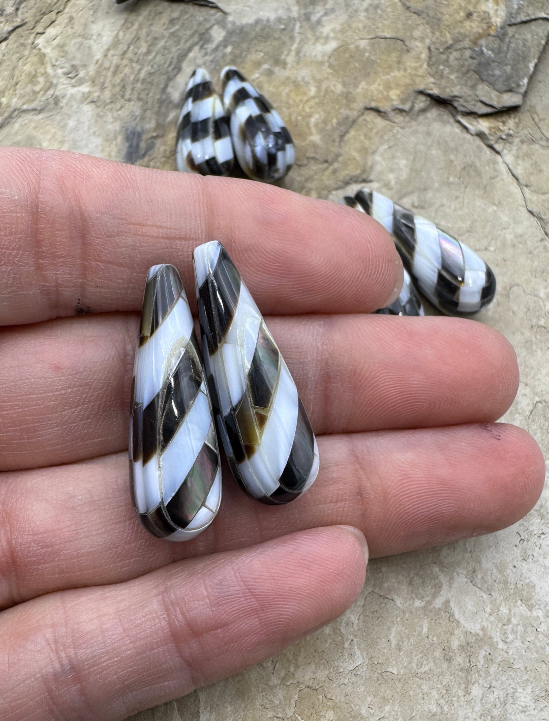 Artisan Mother of Pearl Inlay Teardrop Beads 10x30mm