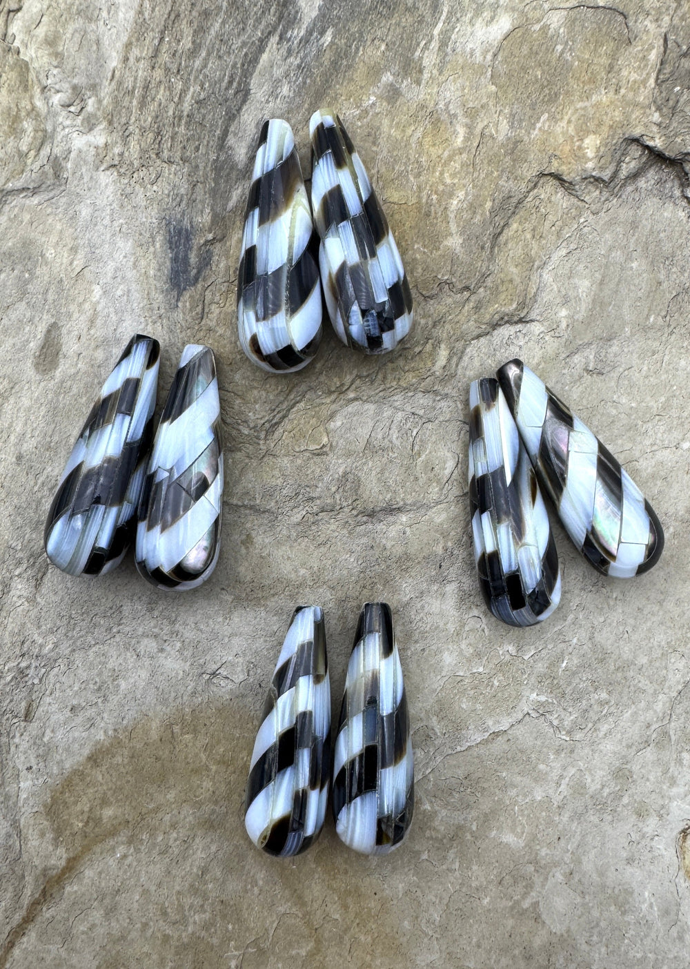 Artisan Mother of Pearl Inlay Teardrop Beads 10x30mm