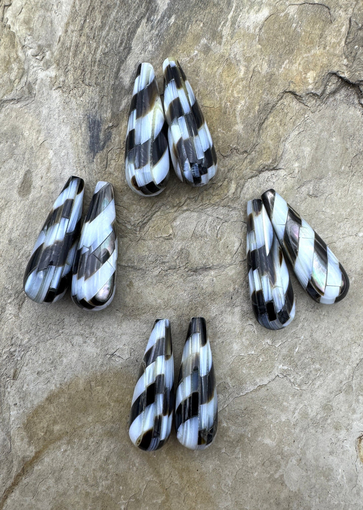 Artisan Mother of Pearl Inlay Teardrop Beads 10x30mm