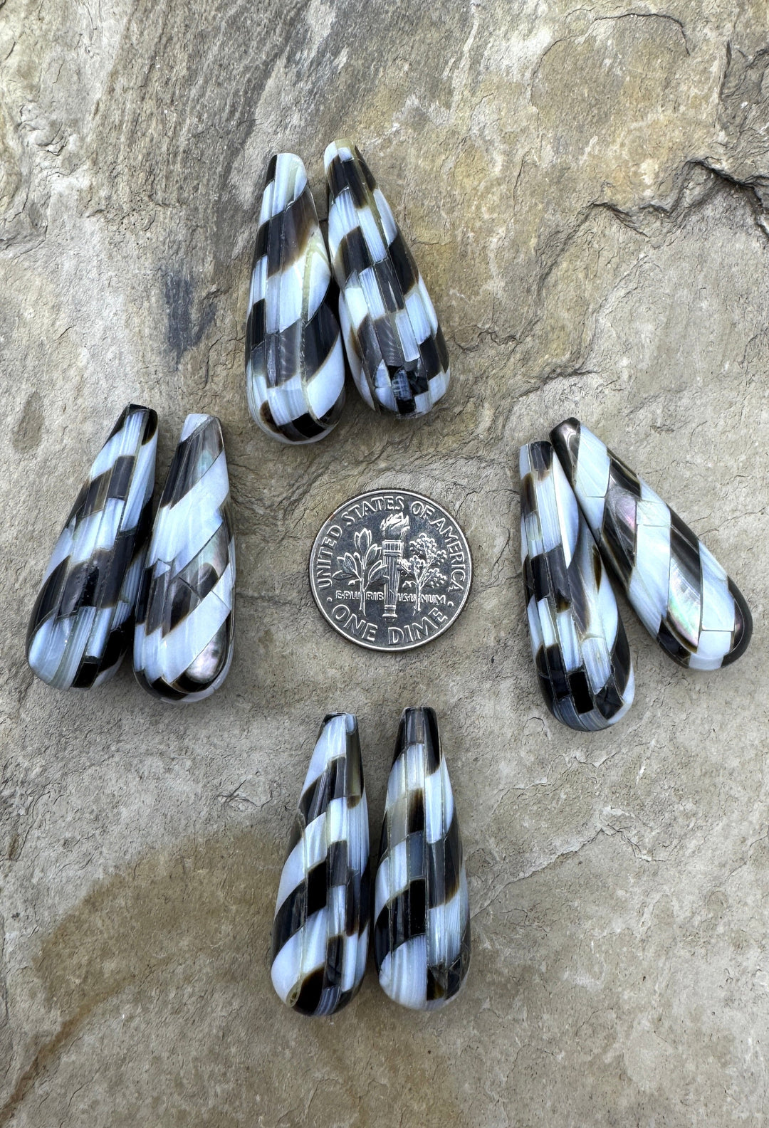 Artisan Mother of Pearl Inlay Teardrop Beads 10x30mm