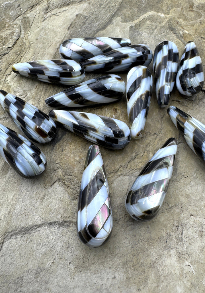 Artisan Mother of Pearl Inlay Teardrop Beads 10x30mm