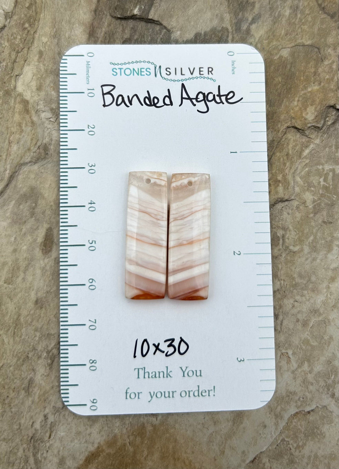 Banded Agate Earring Bead Slab Pair 10x30mm - Laguna Lace