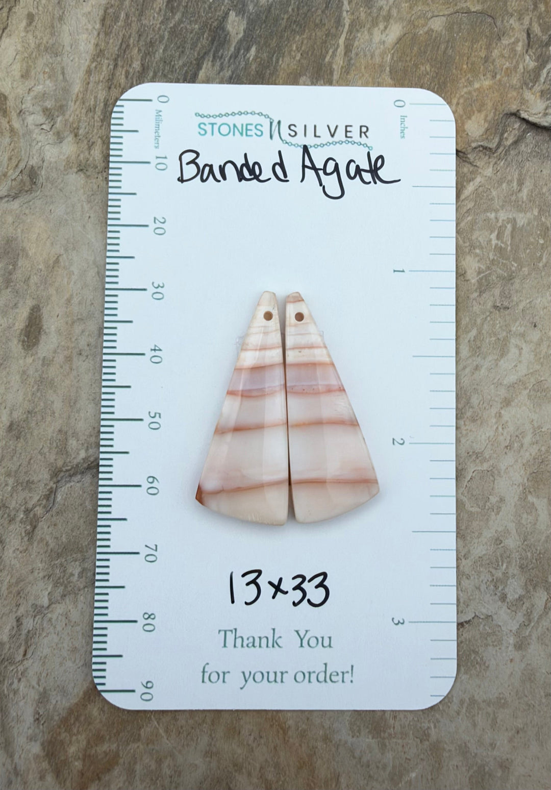 Banded Agate Earring Bead Slab Pair 13x33mm - Laguna Lace