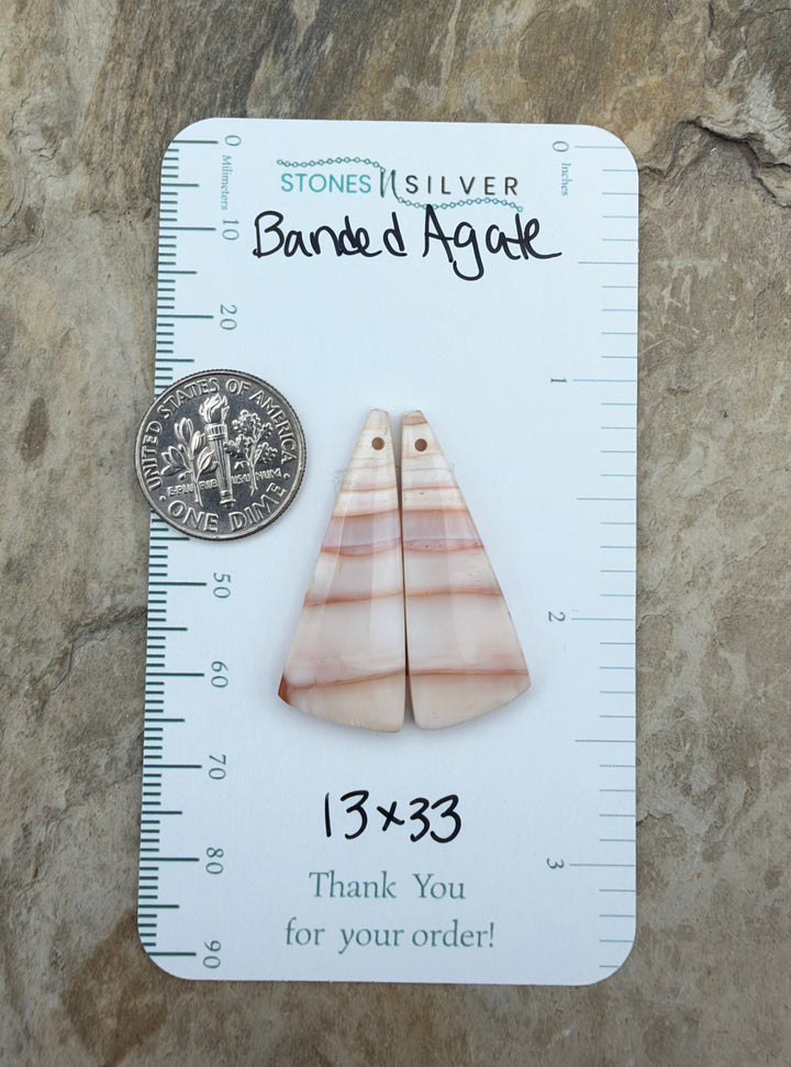 Banded Agate Earring Bead Slab Pair 13x33mm - Laguna Lace