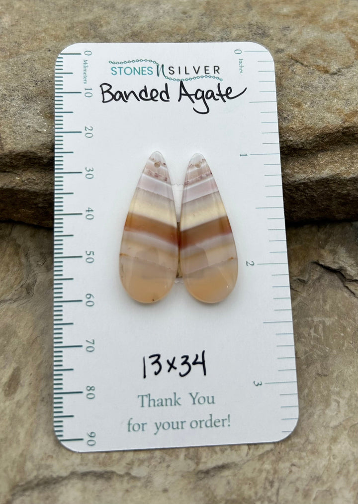 Banded Agate Earring Bead Slab Pair 13x34mm - Laguna Lace
