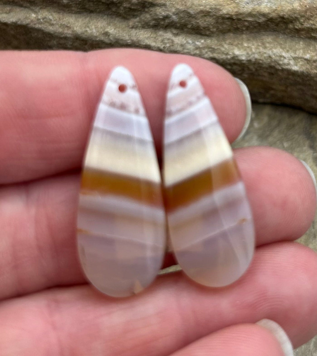 Banded Agate Earring Bead Slab Pair 13x34mm - Laguna Lace