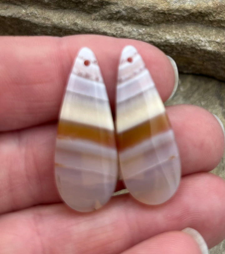 Banded Agate Earring Bead Slab Pair 13x34mm - Laguna Lace