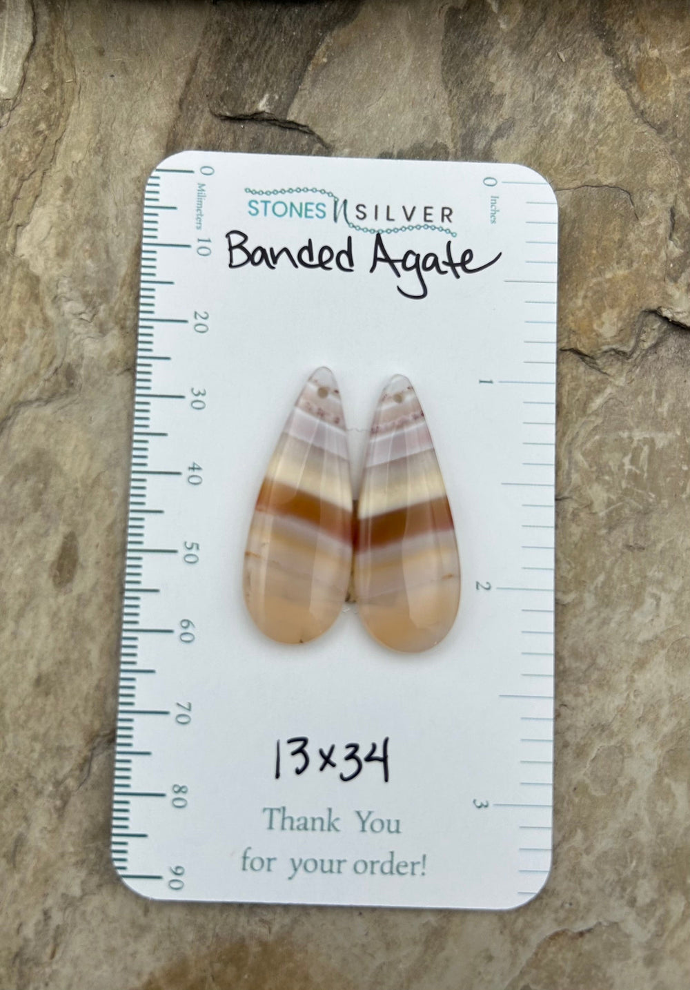 Banded Agate Earring Bead Slab Pair 13x34mm - Laguna Lace