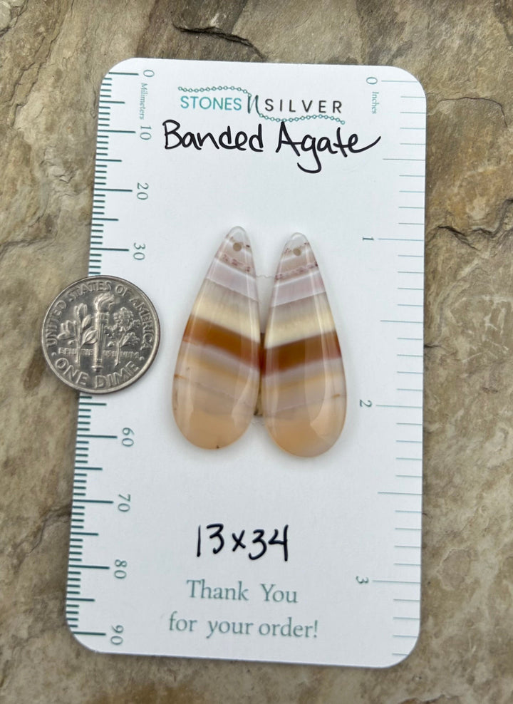 Banded Agate Earring Bead Slab Pair 13x34mm - Laguna Lace