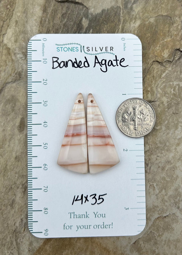 Banded Agate Earring Bead Slab Pair 14x35mm - Laguna Lace