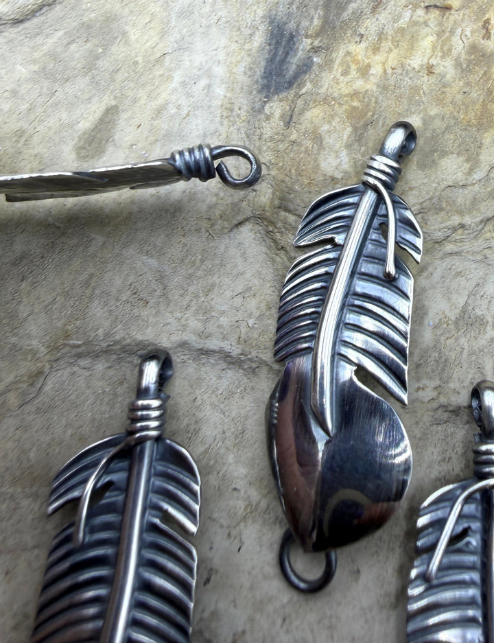 Sterling Silver Oxidized Feather Compoments 14x43 Sold Per