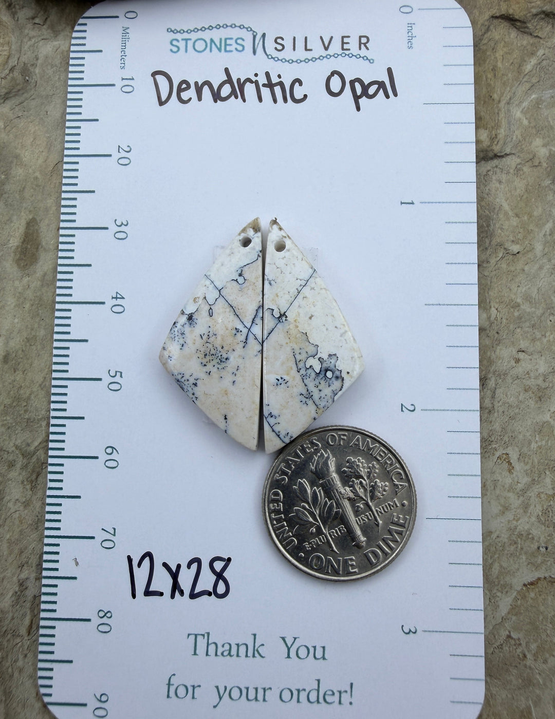 Black and White Dendritic Matching Earring Slab Bead Pair