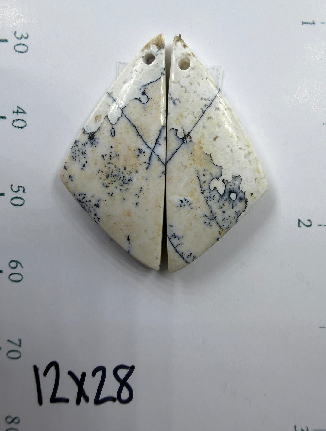 Black and White Dendritic Matching Earring Slab Bead Pair