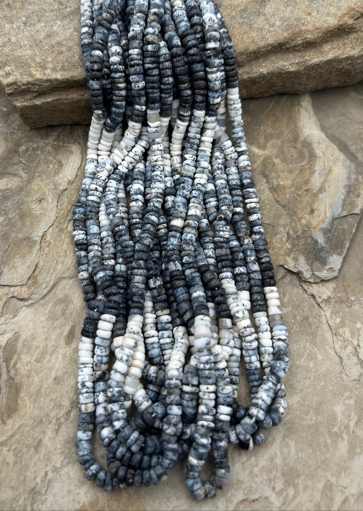Black and White Dendritic Opal 5mm Faceted Heishi Beads 16