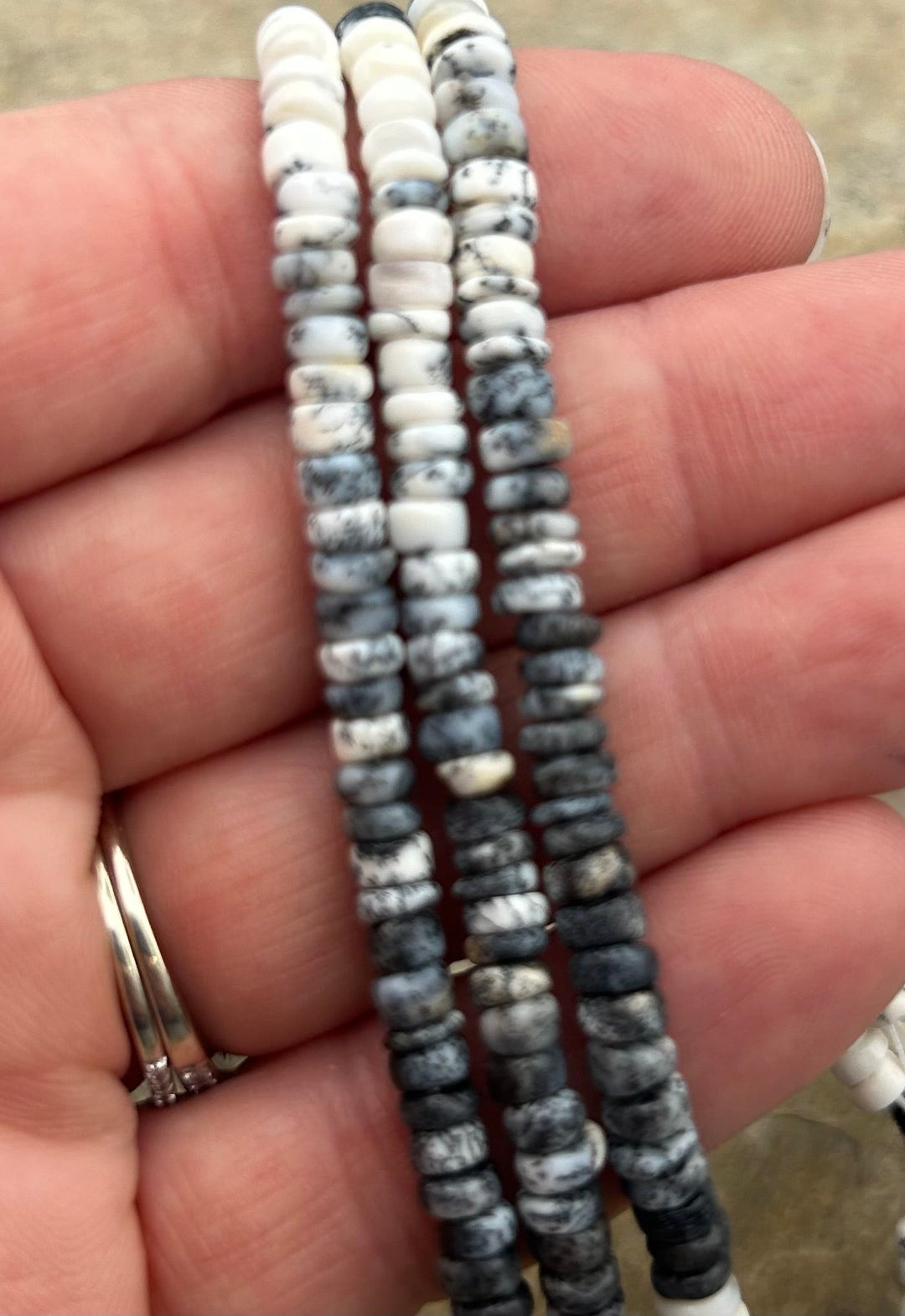 Black and White Dendritic Opal 5mm Faceted Heishi Beads 16