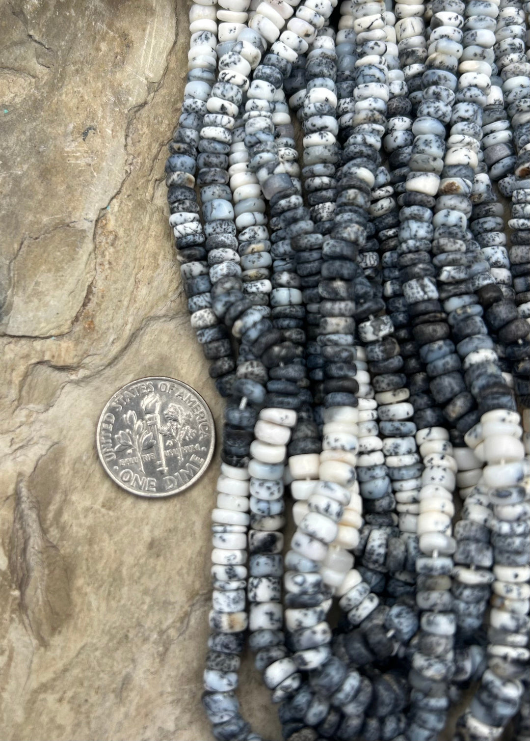 Black and White Dendritic Opal 5mm Faceted Heishi Beads 16