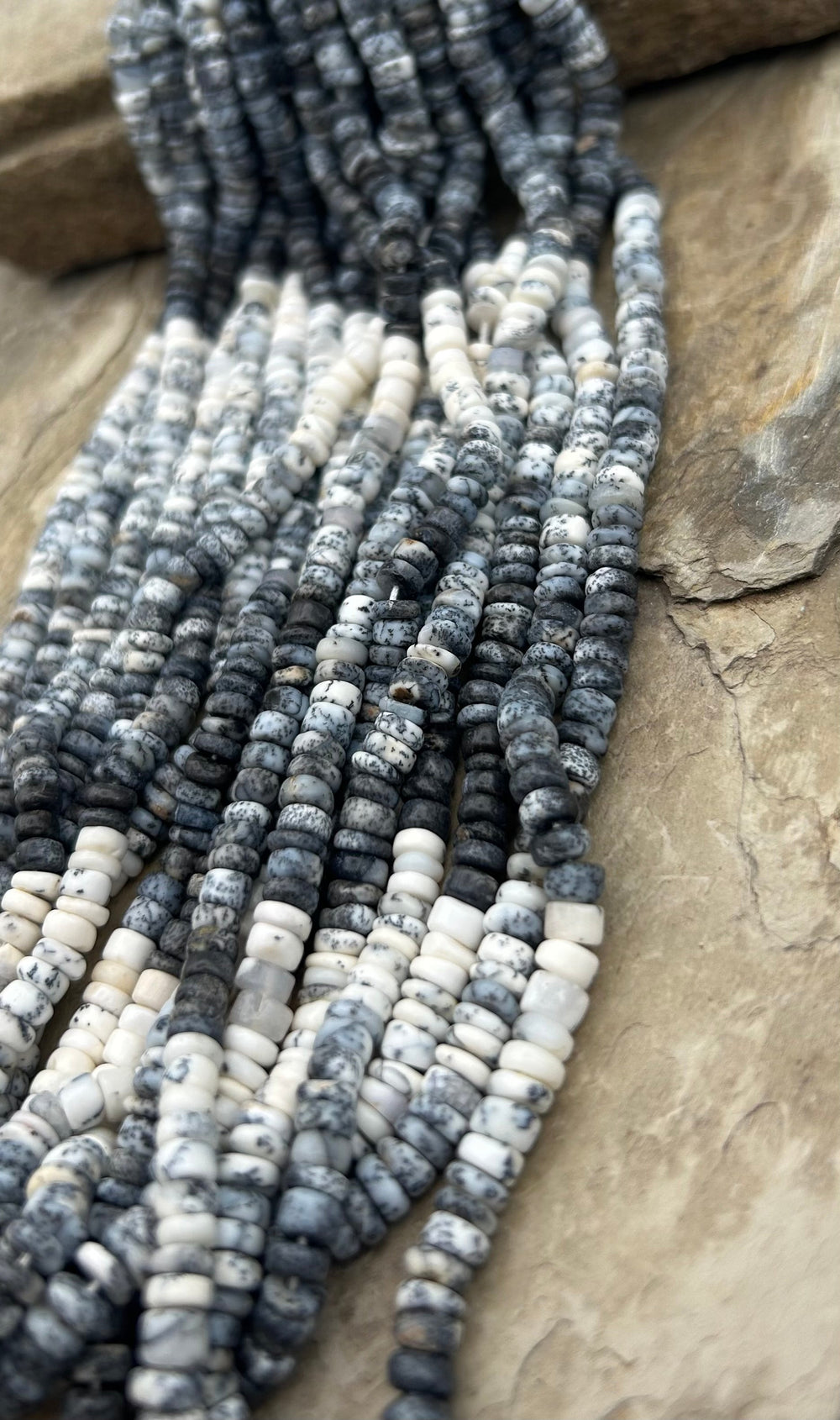 Black and White Dendritic Opal 5mm Faceted Heishi Beads 16