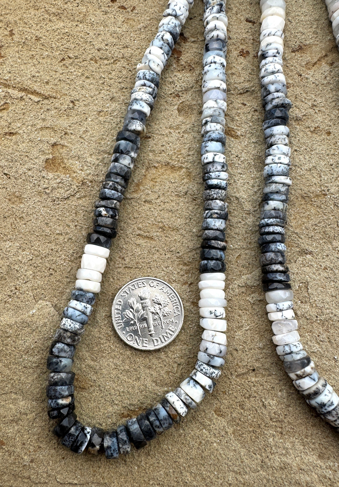 Black and White Dendritic Opal 6mm Faceted Button Beads