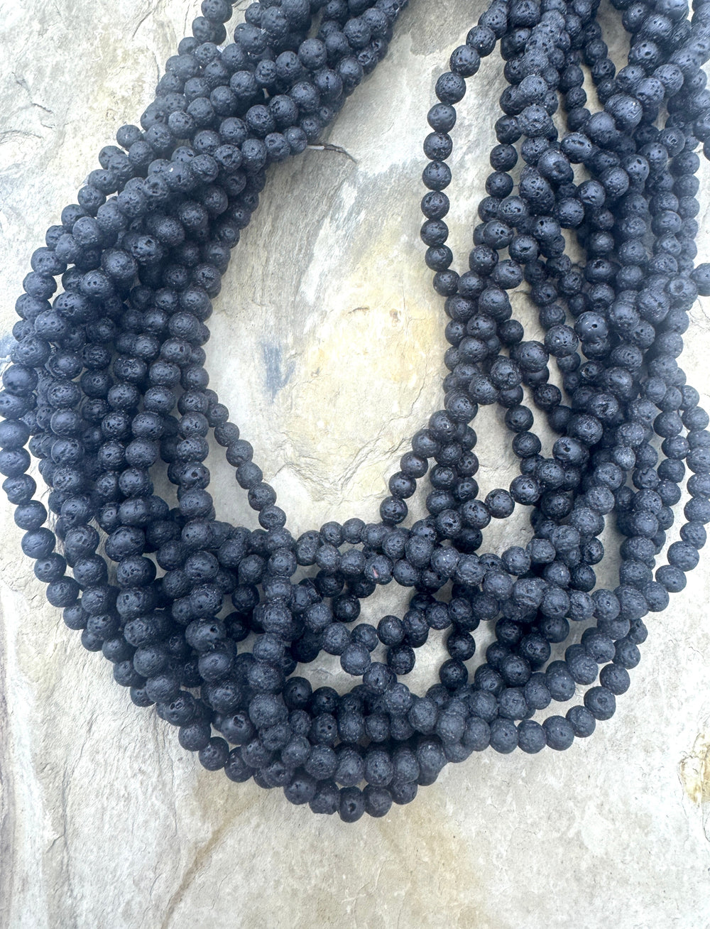 Black Lava 5mm Round Beads 16 inch Strand - Black Lava