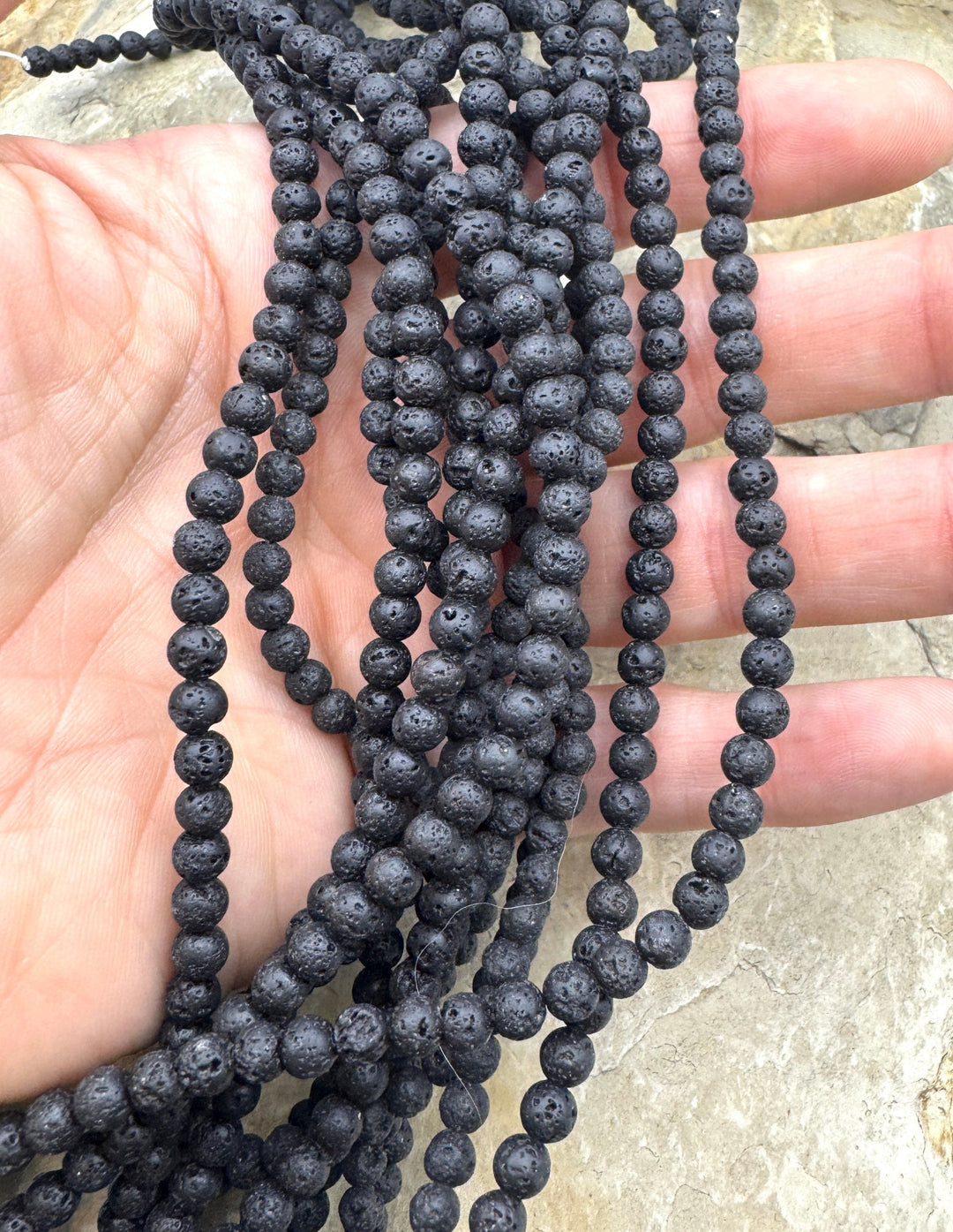 Black Lava 5mm Round Beads 16 inch Strand - Black Lava