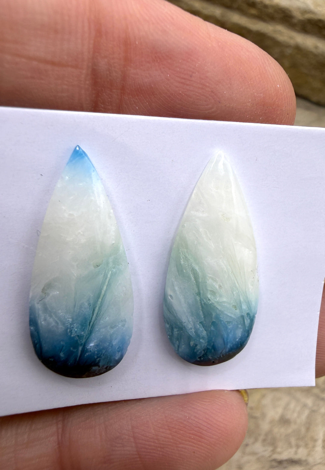 Blue Glacierite Cabochon Pair 11x25mm - Glacierite