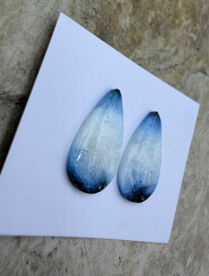 Blue Glacierite Cabochon Pair 12x18mm - Glacierite
