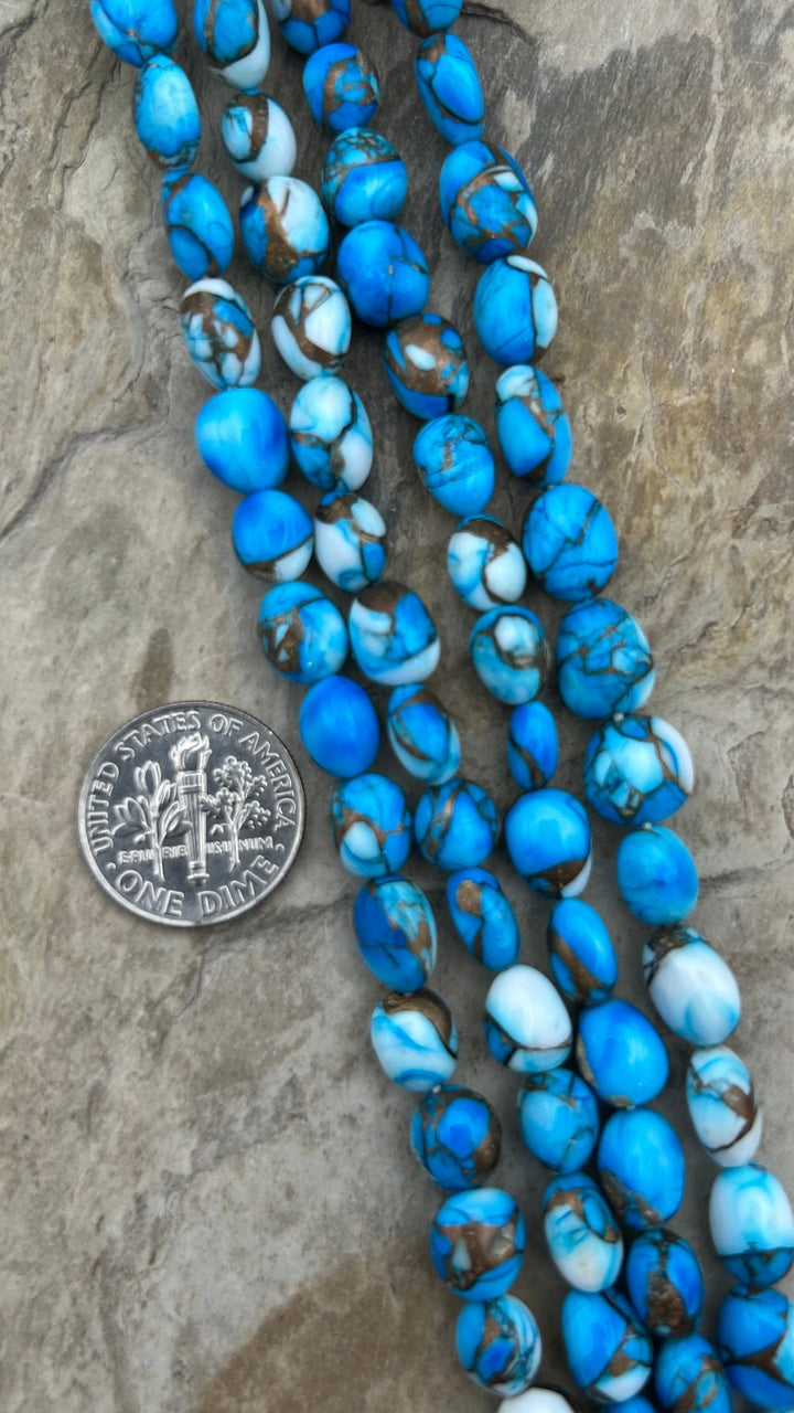 Blue Ice Kingman Composite Potato Nugget Beads 7-10mm One 8