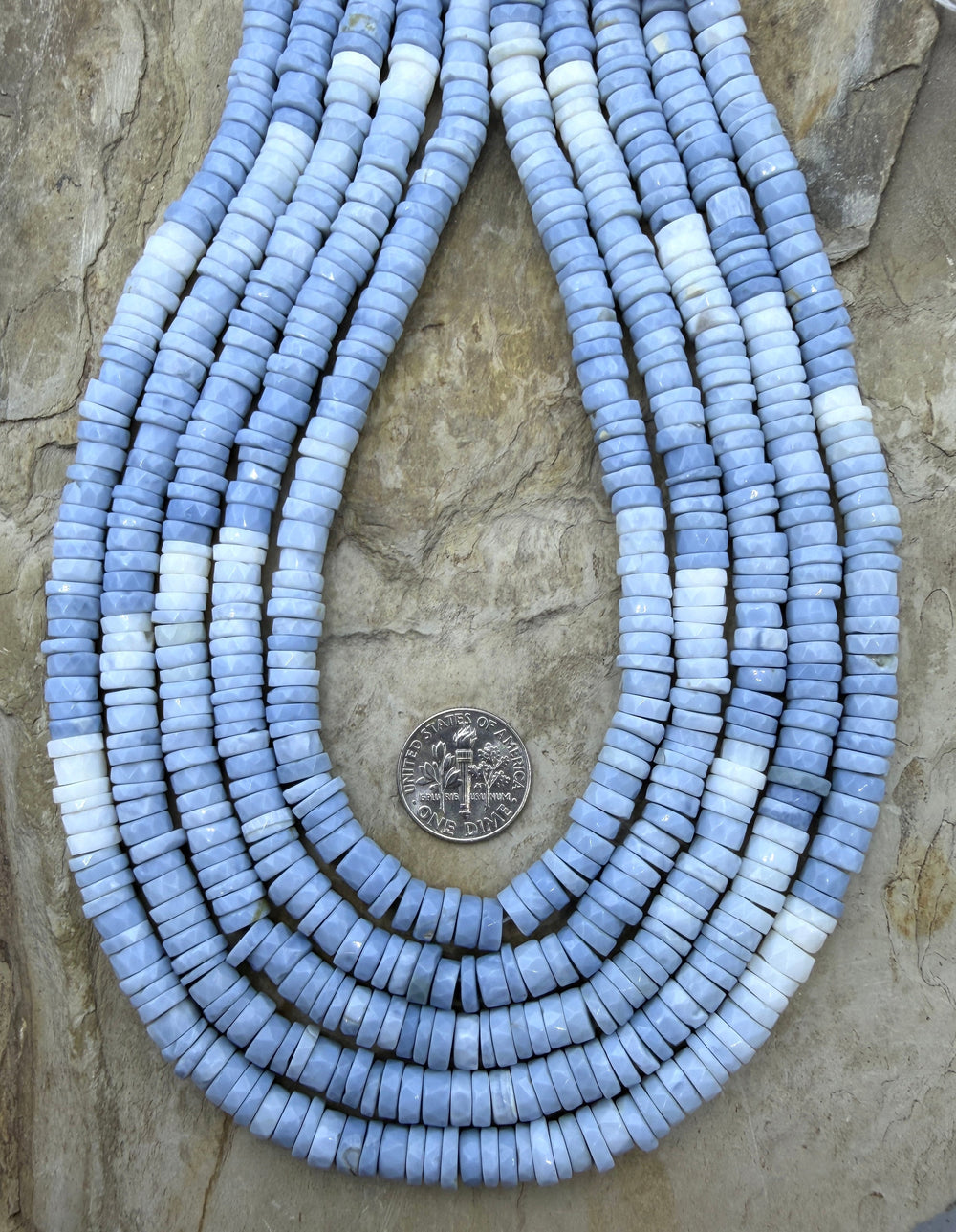 Blue Owyhee Opal 6-7mm Faceted Heishi Beads 16 Inch Strand