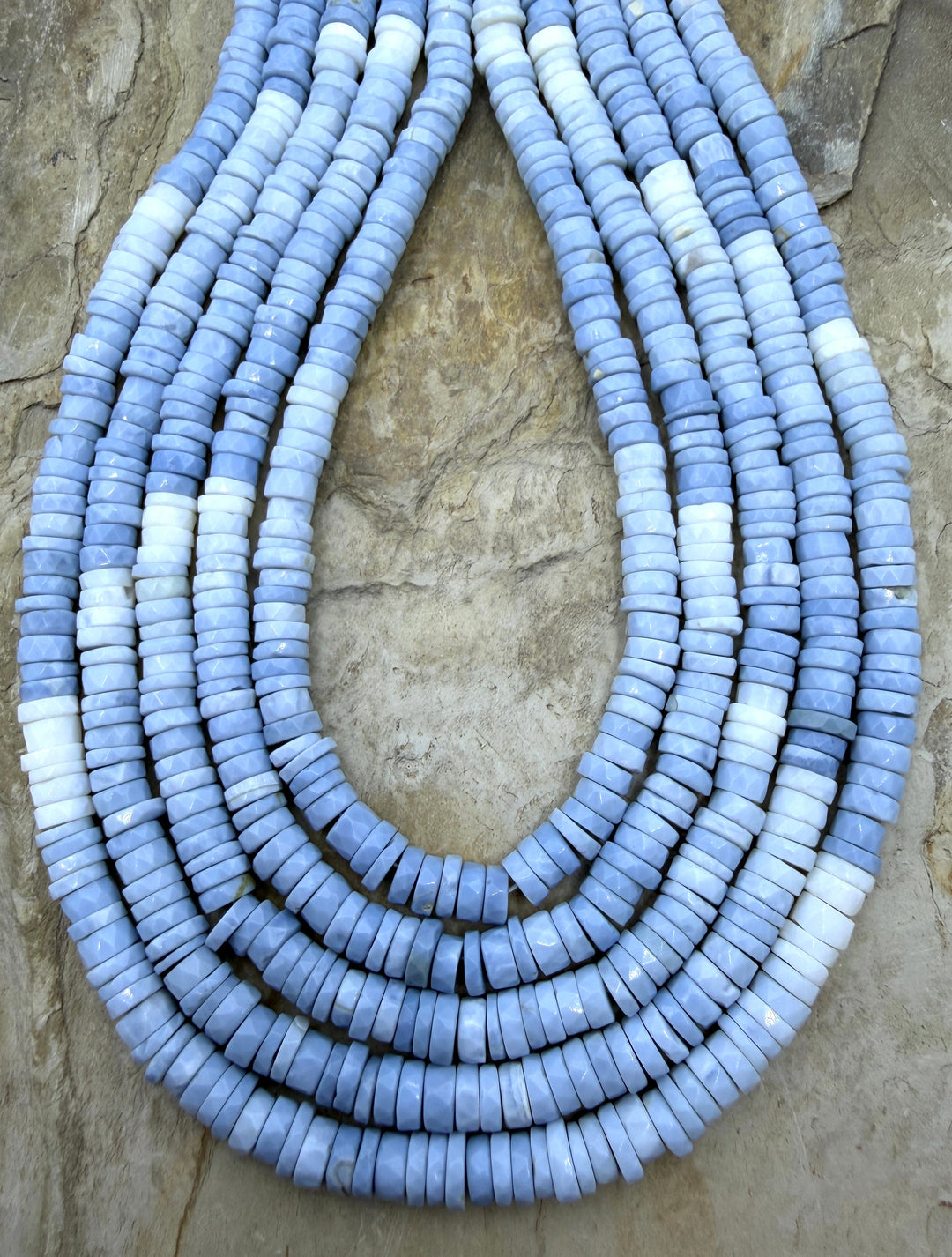 Blue Owyhee Opal 6-7mm Faceted Heishi Beads 16 Inch Strand