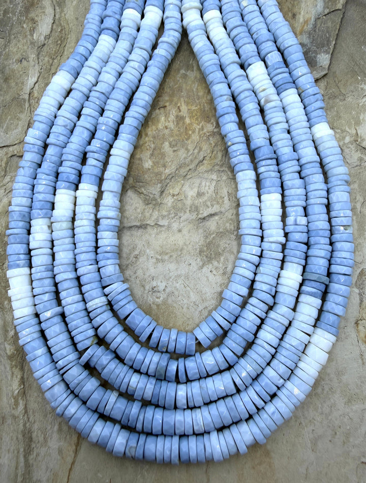 Blue Owyhee Opal 6-7mm Faceted Heishi Beads 16 Inch Strand