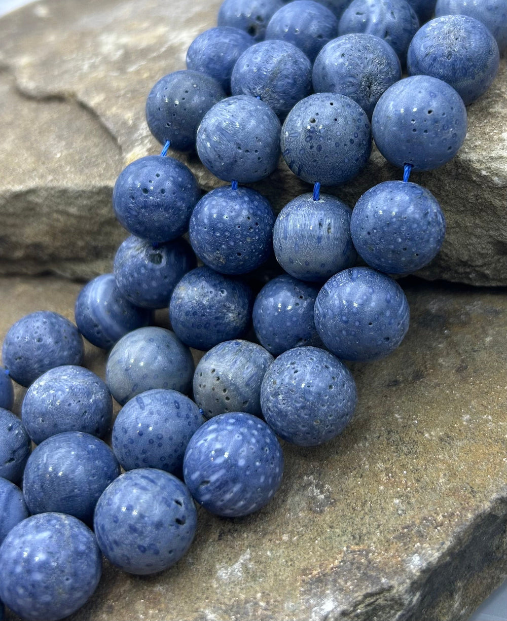 Blue Sponge Coral BIG Round Beads 16mm 16 Inch Strand/25
