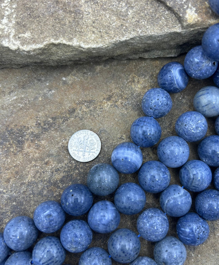 Blue Sponge Coral BIG Round Beads 16mm 16 Inch Strand/25