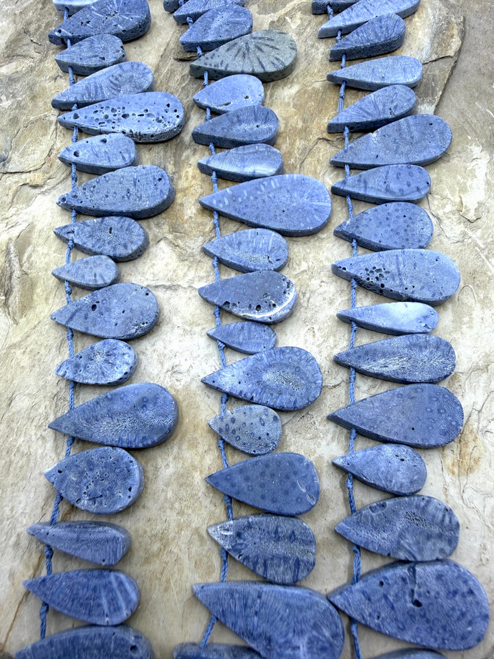 Blue Sponge Coral Teardrop Beads 7x22-16x30mm 14 Inch