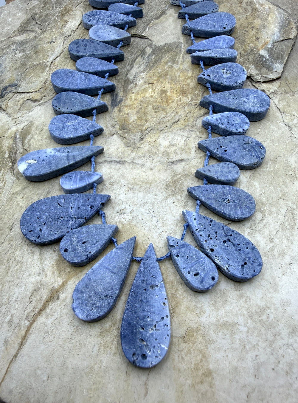 Blue Sponge Coral Teardrop Beads 7x22-16x30mm 14 Inch