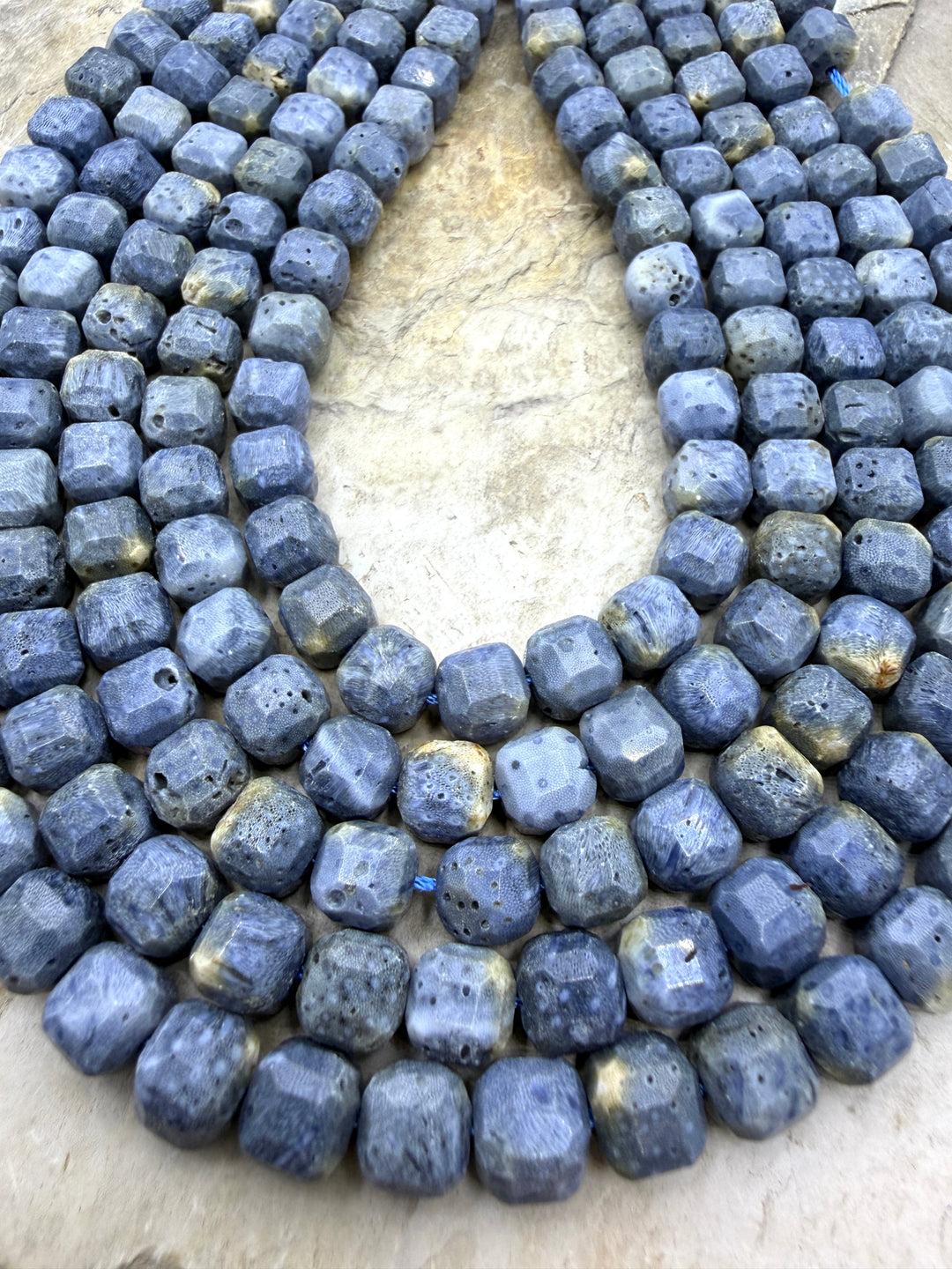 Blue Sponge Faceted Cube Beads 8mm 1.5 Inch Strand/44-46