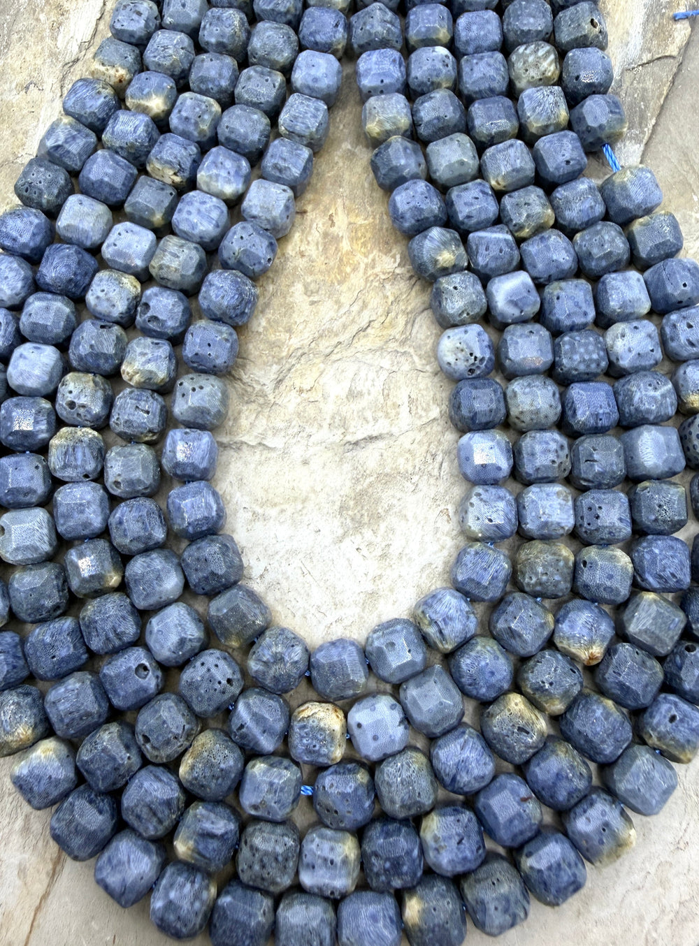 Blue Sponge Faceted Cube Beads 8mm 1.5 Inch Strand/44-46