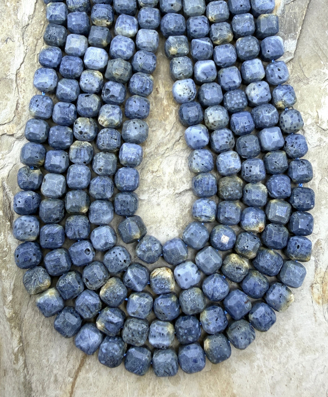 Blue Sponge Faceted Cube Beads 8mm 1.5 Inch Strand/44-46