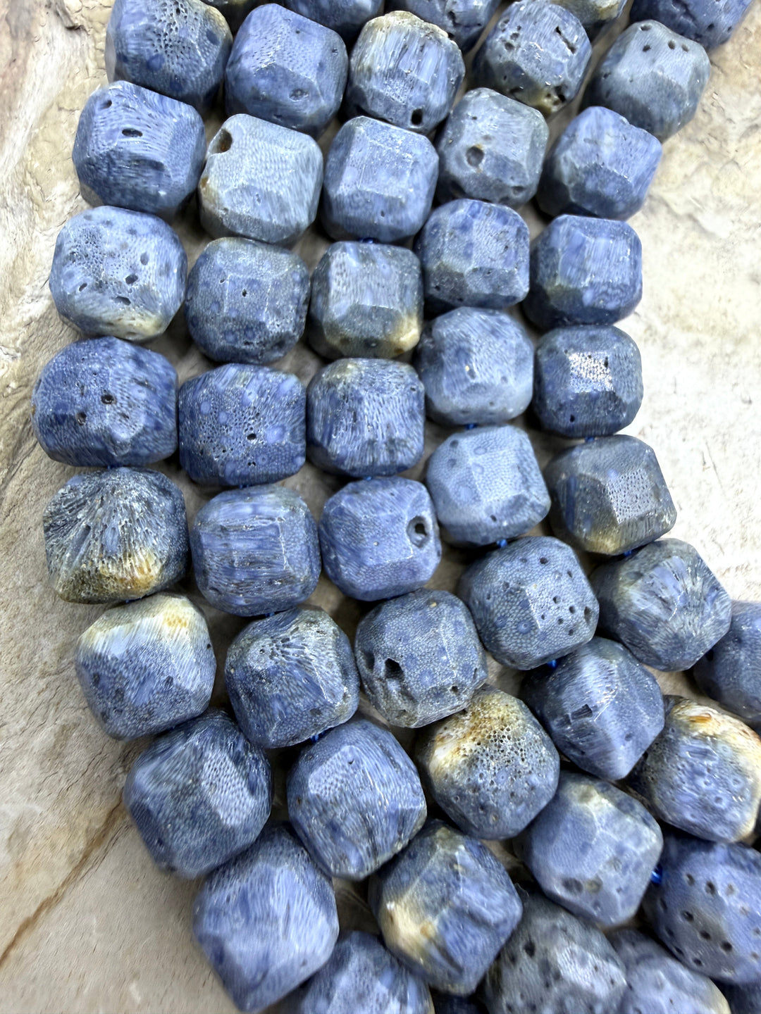 Blue Sponge Faceted Cube Beads 8mm 1.5 Inch Strand/44-46