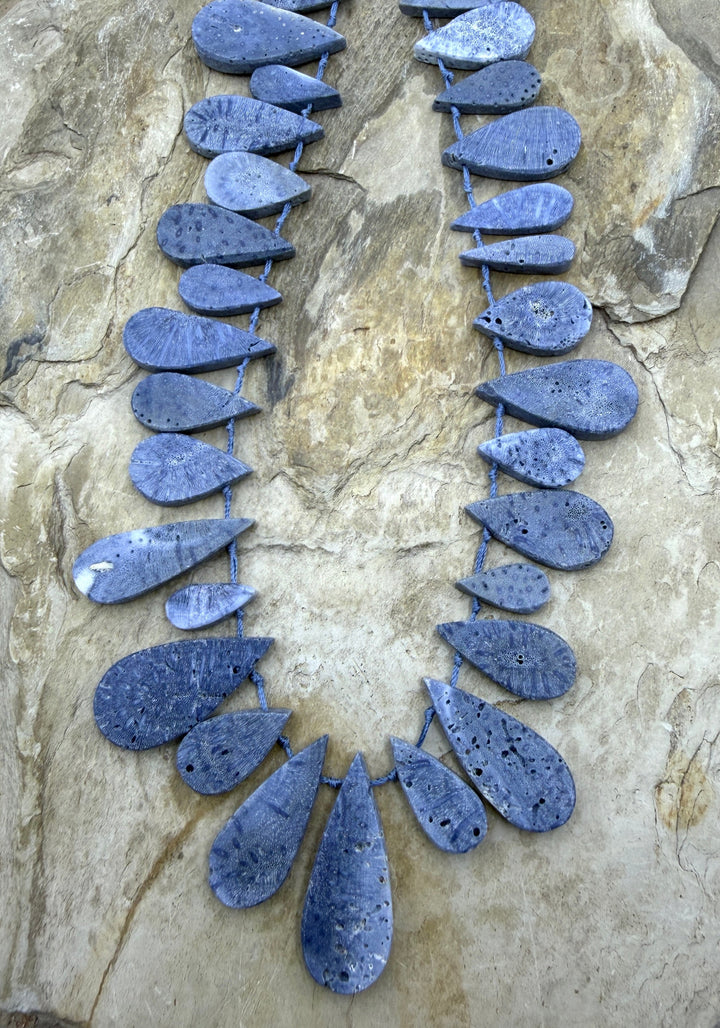 Blue Sponge Faceted Teardrop Beads 7x22-16x30mm 14 Inch