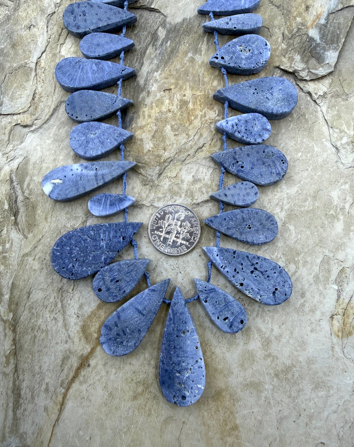Blue Sponge Faceted Teardrop Beads 7x22-16x30mm 14 Inch